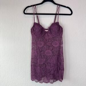 Vintage Y2K Victoria's Secret Silk Sheer Lace Slip Dress 34B Purple Lingerie